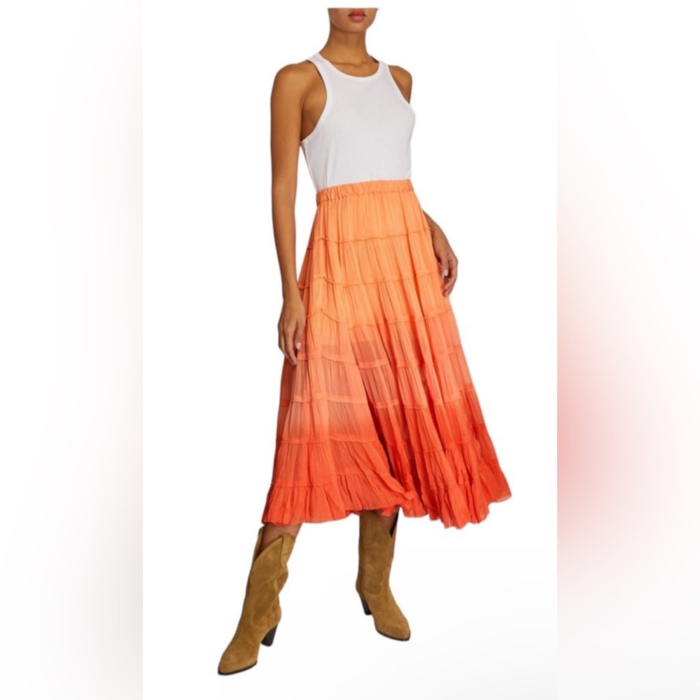 AllSaints All Saints Eva Orange Ombré Lined Tiered Maxi Skirt NWT Size 12
